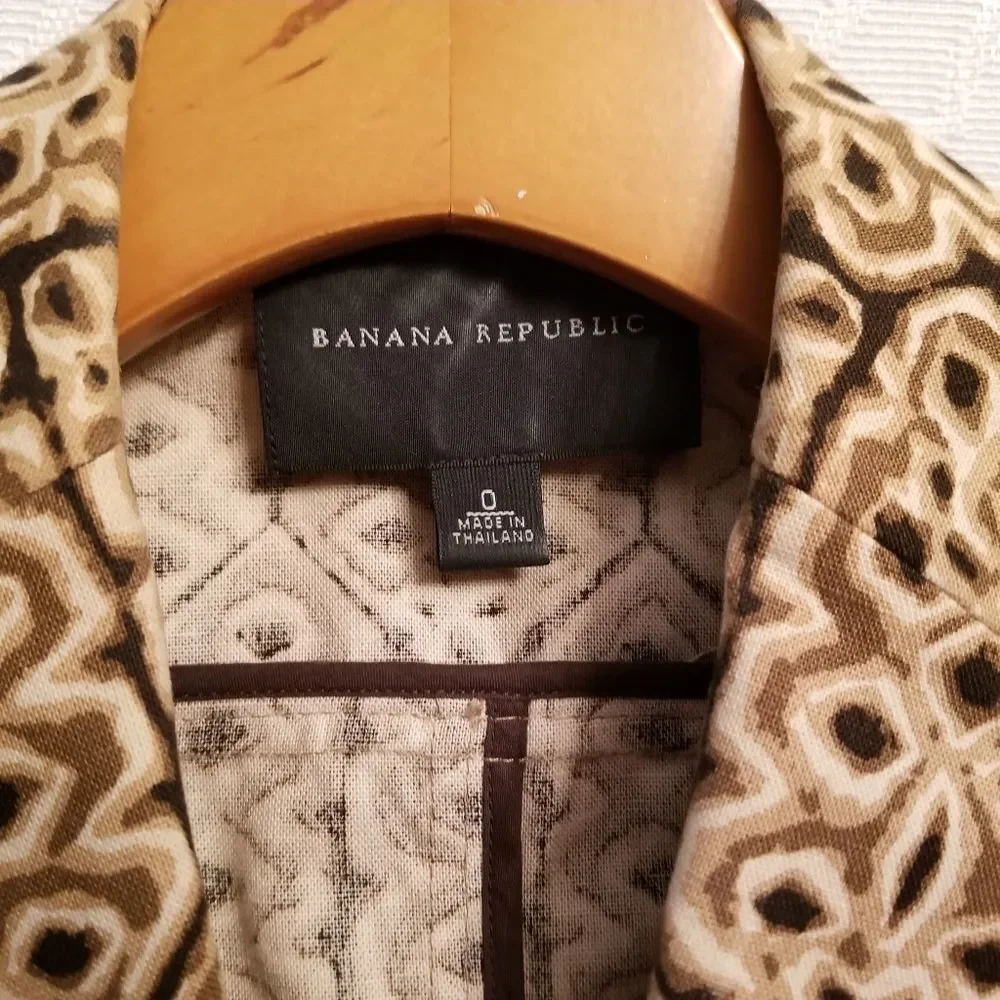 Banana Republic Tan Brown Short Sleeve Safari Print Jacket Size 0   8 374 - Picture 9 of 11